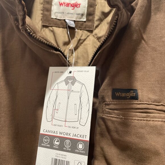 Men's Canvas Work jacket, Wrangler, L, Brown, NWT - Picture 5 of 6